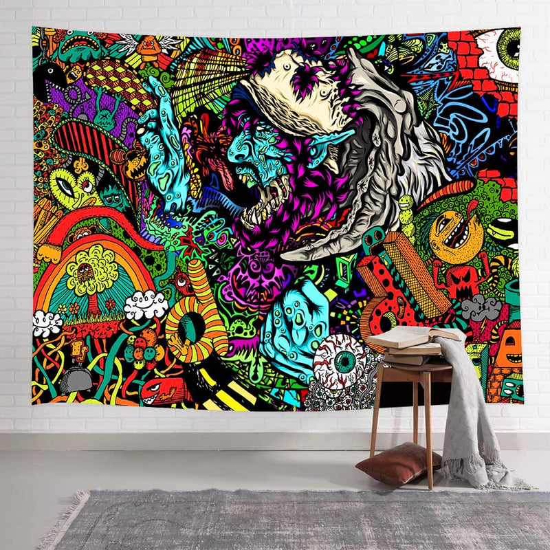 Simsant Trippy Sea Tapestry Hippie Fish and Jellyfish Summer Art Wall Hanging Tapestries for Living Room Home Decor Banner