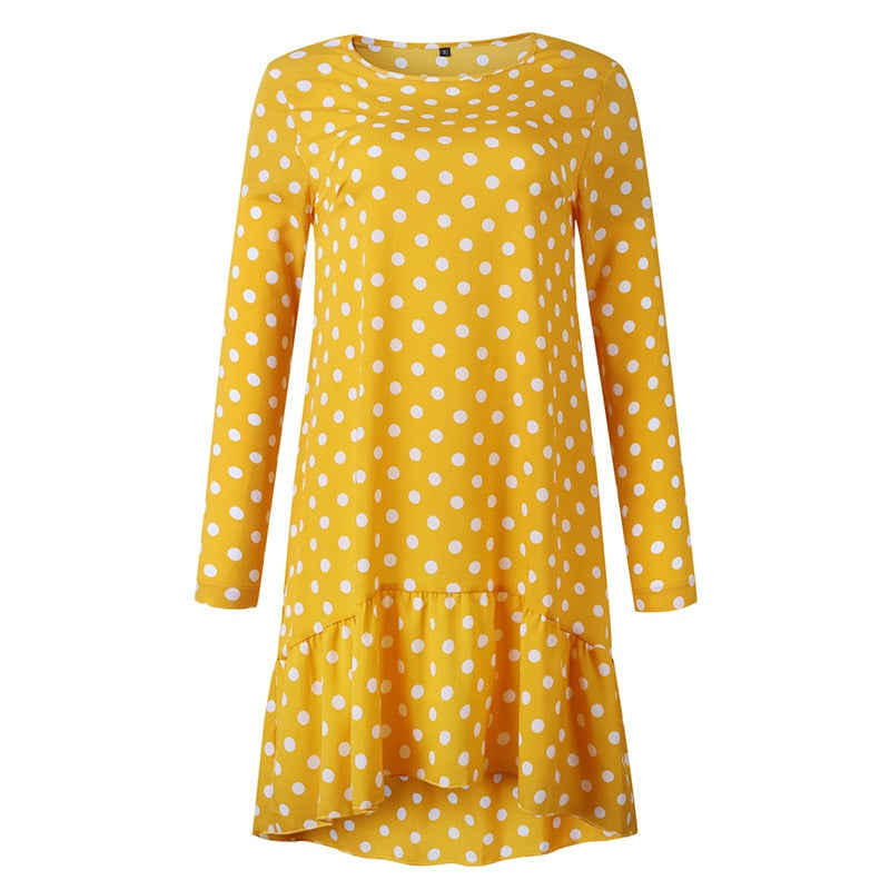 Lossky Women Spring Dress Fashion Polka Dot Print Ladies Casual Clothing Long Sleeve Mini Short Loose Yellow Dresses 2022 Autumn