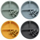 Fashion Solid Silicon Plate Set For Baby Kids Training Feeding Dinnerware Baby Learning Plate Set With Fork Spoon BPA Free