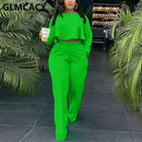 Damen Zweiteiler Casual Anzüge Langarm Dip Saum Crop Top Shirt &amp; Loose Pants Set