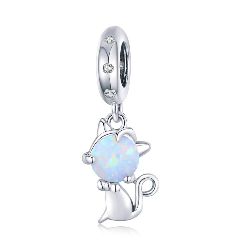 WOSTU Cute Cat Charms 925 Sterling Silver Animal Pussy Zirconia Beads Fit Original Bracelet Pendant DIY Necklace Jewelry