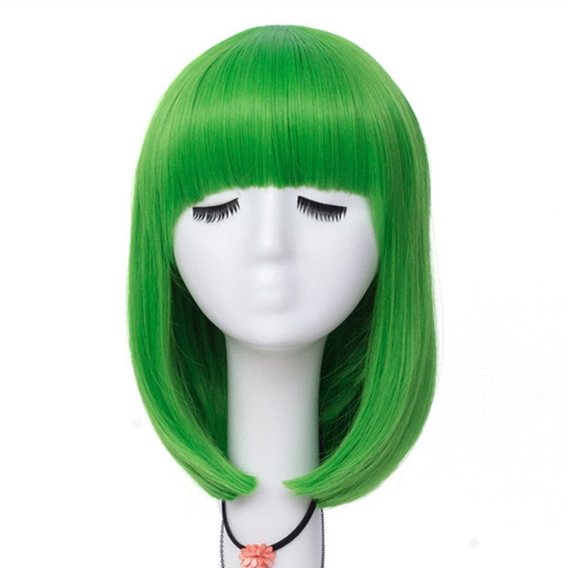 Women Orange Short Cosplay Wig with Bangs BOb Hairstyle  Heat Resistant Fiber Synthetic Straight Hair