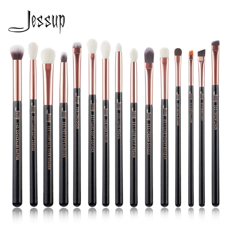 Jessup Make-up-Pinsel-Set 15-teiliges Make-up-Pinsel-Werkzeug-Set Eye Liner Shader Natur-Synthetik-Haar Rose Gold/Schwarz T157