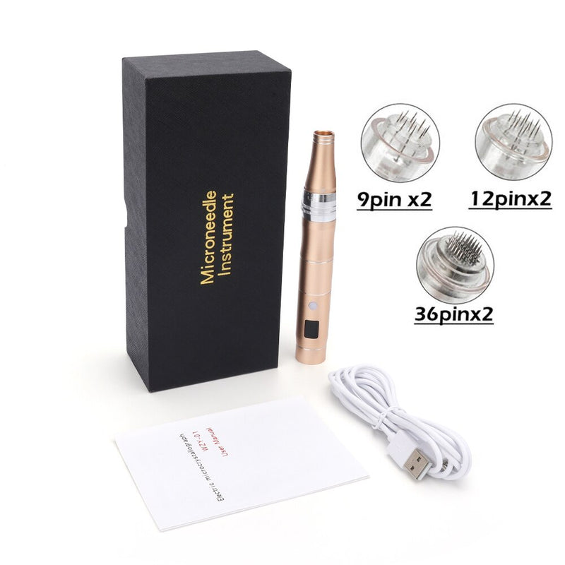 Elektrischer Micro Tiny Needles Derma Pen Professioneller kabelloser Microblading Pen mit 6 Nadeln Digitalanzeige Derma Roller