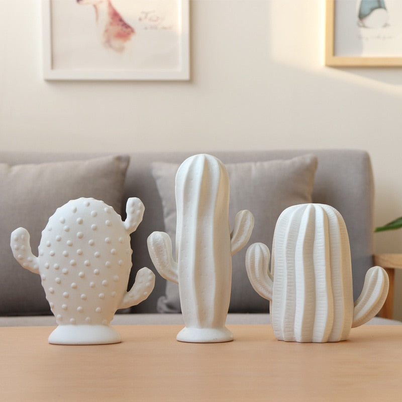 VILEAD Keramik weiße Kaktusfiguren nordische kreative Pflanzenverzierung modern für den Innenbereich Home Office Schreibtischdekoration Zubehör