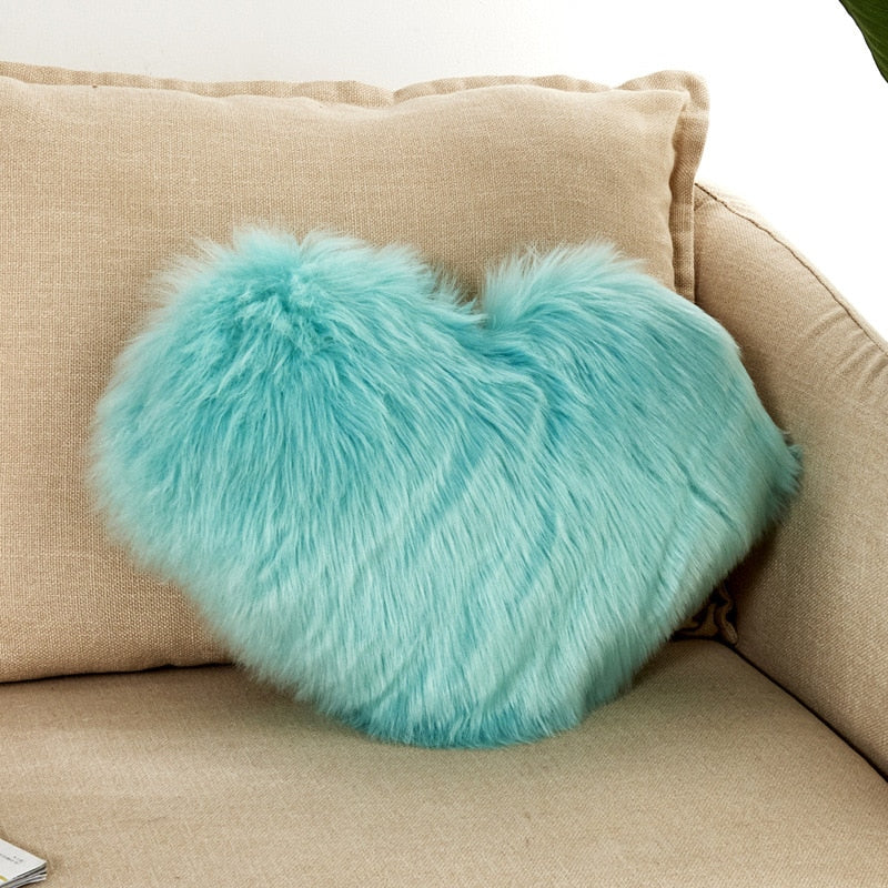 Sofa Pillow Cover+Inner Shaggy Pillow Love Heart Cushion Cover Faux Fur Sheepskin Pillow Case Living Room Decorative Pillowcases