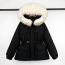 Janveny Huge Raccoon Fur Collar Hooded 2021 Short Female Winter Feather Down Coat Women 90% Duck Down Jacket Winter Puffer Parka