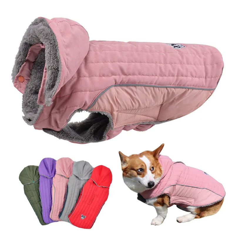 Winter Dog Clothes Thick Fleece Warm Dog Clothing Winter Dog  Jacket Reflective Adjustable Belly Quilted Dog Coat Removable Hood