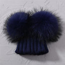 Winter Baby Knit Hat With Two Fur Pompoms Boy Girls Natural Fur Ball Beanie Kids Caps Double Real Fur Pom Pom Hat for Children