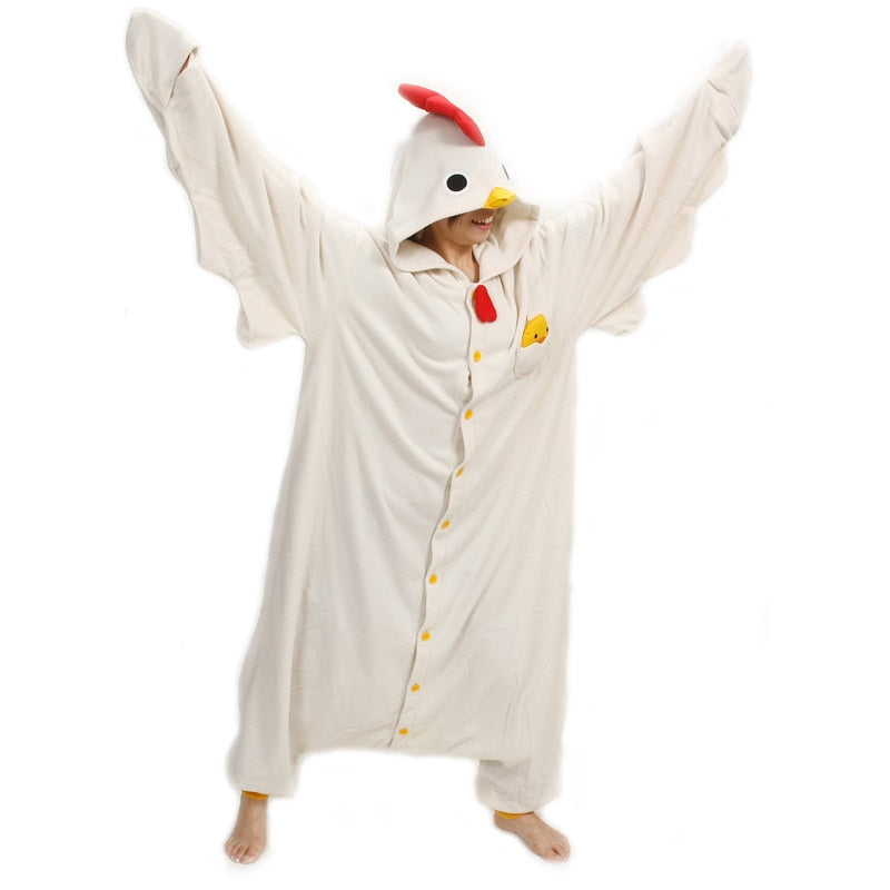 Sanderala Unisex Animal Adult White Chicken Onesies Pajama Sete Pyjama Cosplsy Costumes Cute Cosy Sleepwear Man &amp; Women Homewear