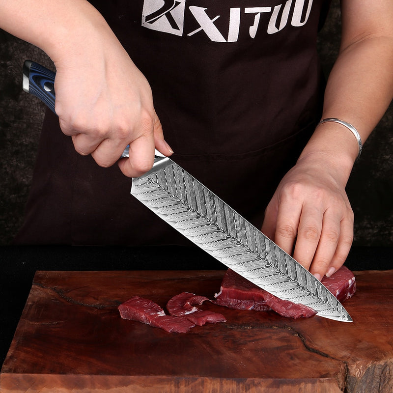 XITUO alta calidad 8 "pulgadas Damasco Chef cuchillo AUS10 cuchillo de cocina de acero inoxidable japonés Santoku Cleaver cuchillo para rebanar carne