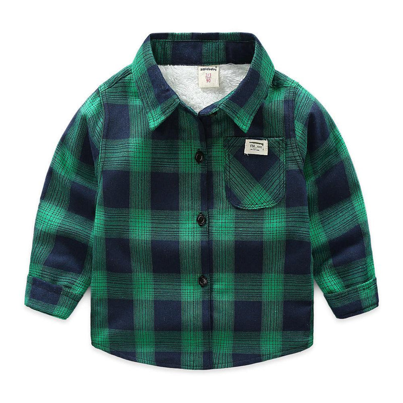 Ropa para niños, novedad de invierno, camisas a cuadros para bebés y niñas, camisas informales de terciopelo grueso de algodón de manga larga para niños