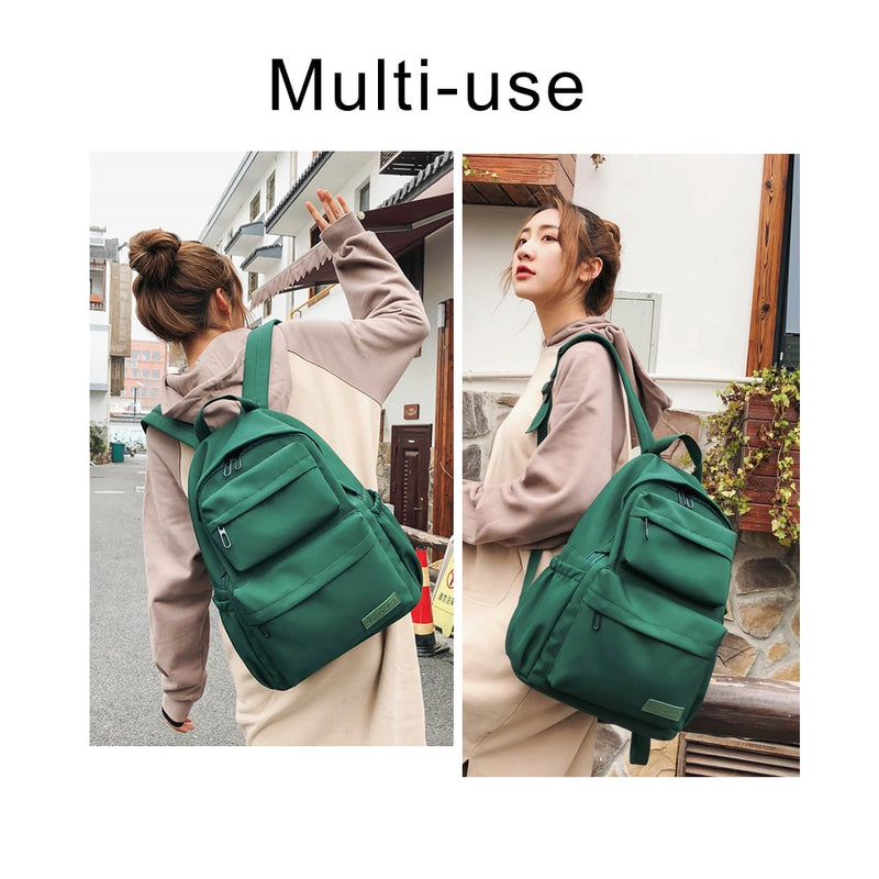 Large Capacity Waterproof Nylon Women Backpack Female Multi Bag Pure Color Travel Backpack Schoolbag for Teenage Girls New