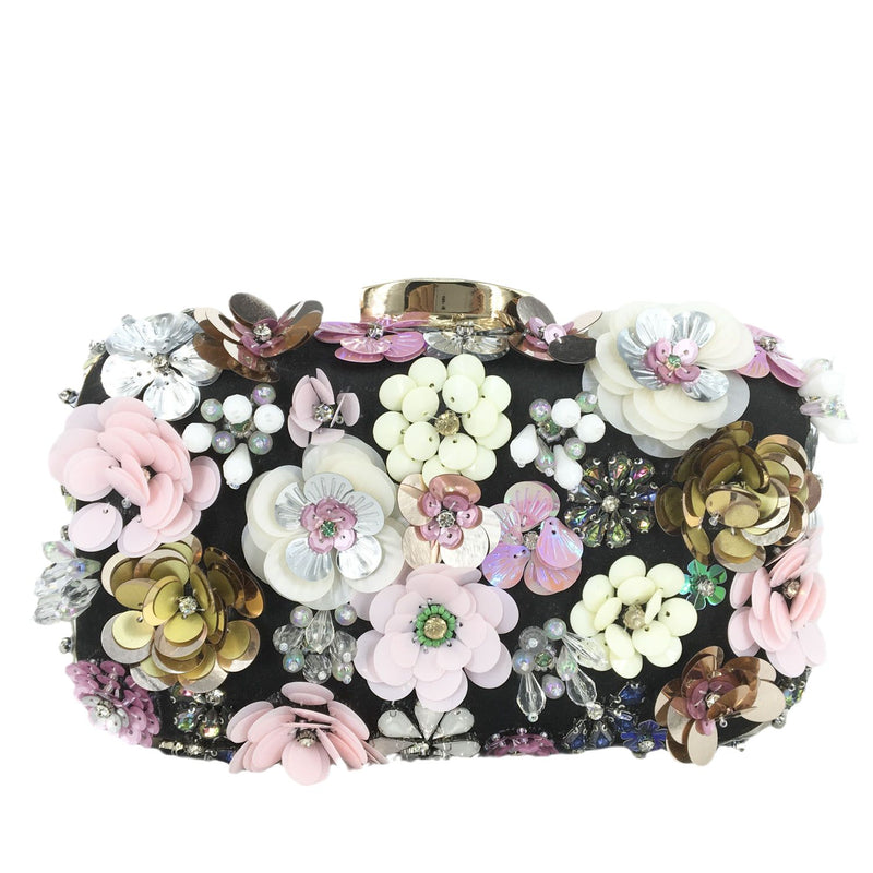 Boutique De FGG Women Flower Black Evening Bags Wedding Party Bridal Beaded Purse Crystal Clutch Handbag Bolso Fiesta Mujer