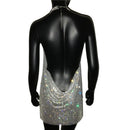 2022 NEUE reizvolle tiefe V-Ausschnitt-Kristallkleid-Frauen-Luxusrhinestone-Halter-Tanzparty Diamante Backless Split-Minikleider