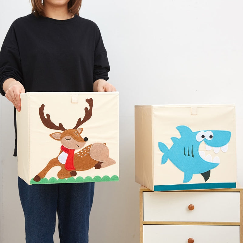 Caja de almacenamiento de cubo de animales bordado plegable de 13 pulgadas, tela Oxford, organizadores de juguetes para niños, contenedores, organizador de pecho para guardería infantil