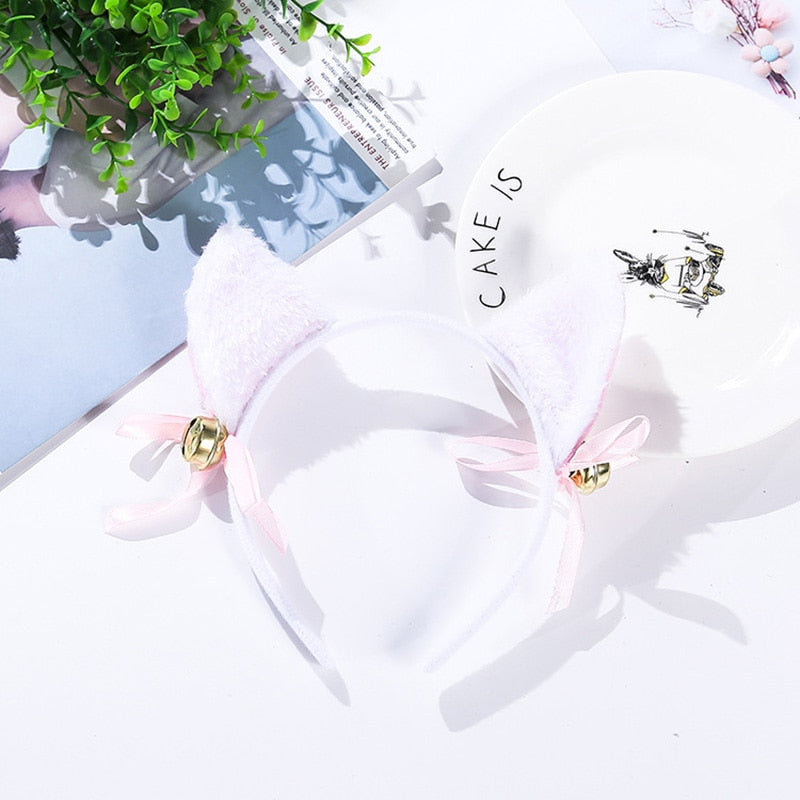 3 colores hermosa mascarada Halloween orejas de gato Cosplay oreja de gato Anime fiesta disfraz pajarita Bell Headwear diadema Anime