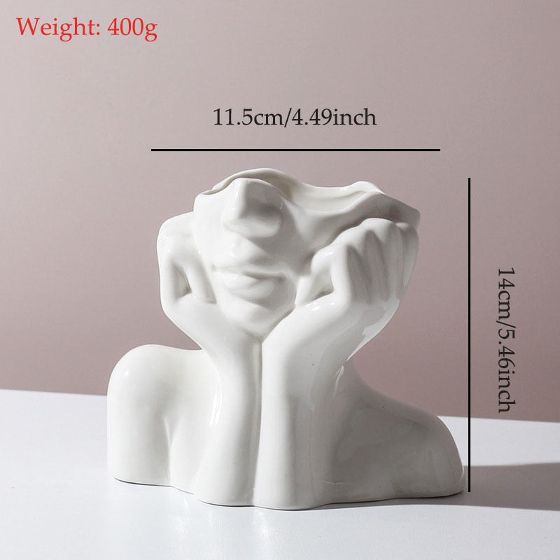 Nordic Ceramic Simulation Human Body Art Vase Sculpture Decoration Home Living Room TV Cabinet Crafts Indoor Vases Accessories