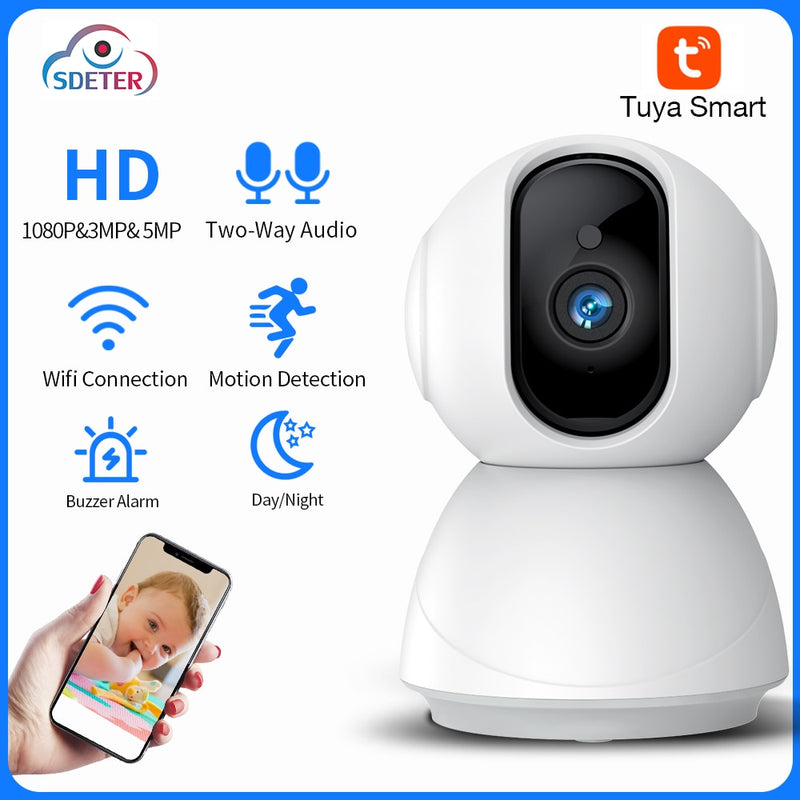 SDETER 360 ° Surveillance Cameras With Wifi Wireless 2 Way Audio Security IP CCTV Cam Night Vision Work With Google Alexa Tuya