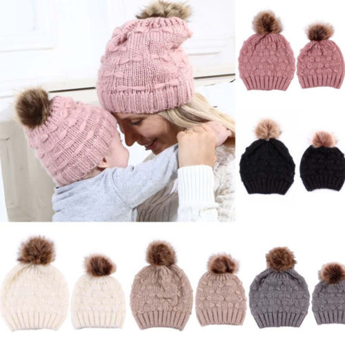 lioraitiin Mom Kid Beanie Hat Gorro de punto Gorro de punto para bebé recién nacido Gorro de mezcla de algodón sólido