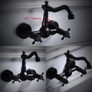 Wall Mounted Kitchen Faucets Black Wall Sink Faucet 2 Handle Hot Cold Water Mixer Tap ELM204