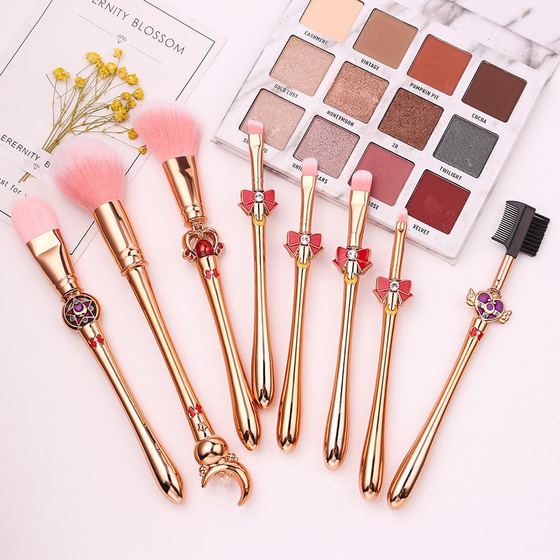 New 8pcs Pro Makeup Brushes Sets &amp; Kits Moon Anime Soft Hair Blusher Concealer Eye Shadow FOUNDATION Lip Brush Cosmetics Tool