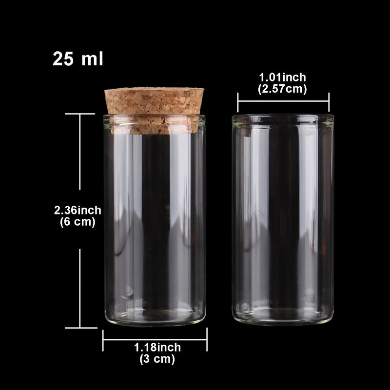 15ml/25ml/30ml/35ml/40ml/45ml/50ml/55ml/60ml/80ml/100ml Small Glass Test Tube with Cork Stopper Bottles Jars Vials 24 pieces