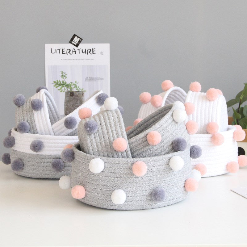 INS Pompom Cotton Rope Storage Baskets Handmade Woven Dirty Clothes Laundry Basket Kids Toys Desktop Sundries Organizer Hamper