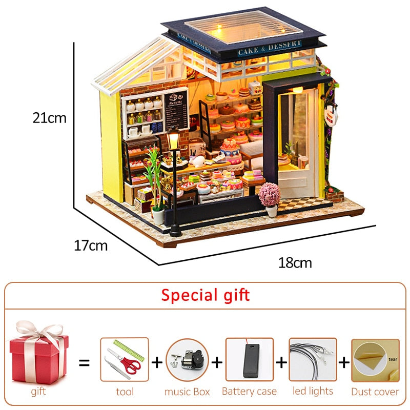 Diy Dollhouse Kit Roombox Miniature Items Tiny House Cake Shop Wooden Doll House Furniture Assemble Model Kids Toy Birthday Gift