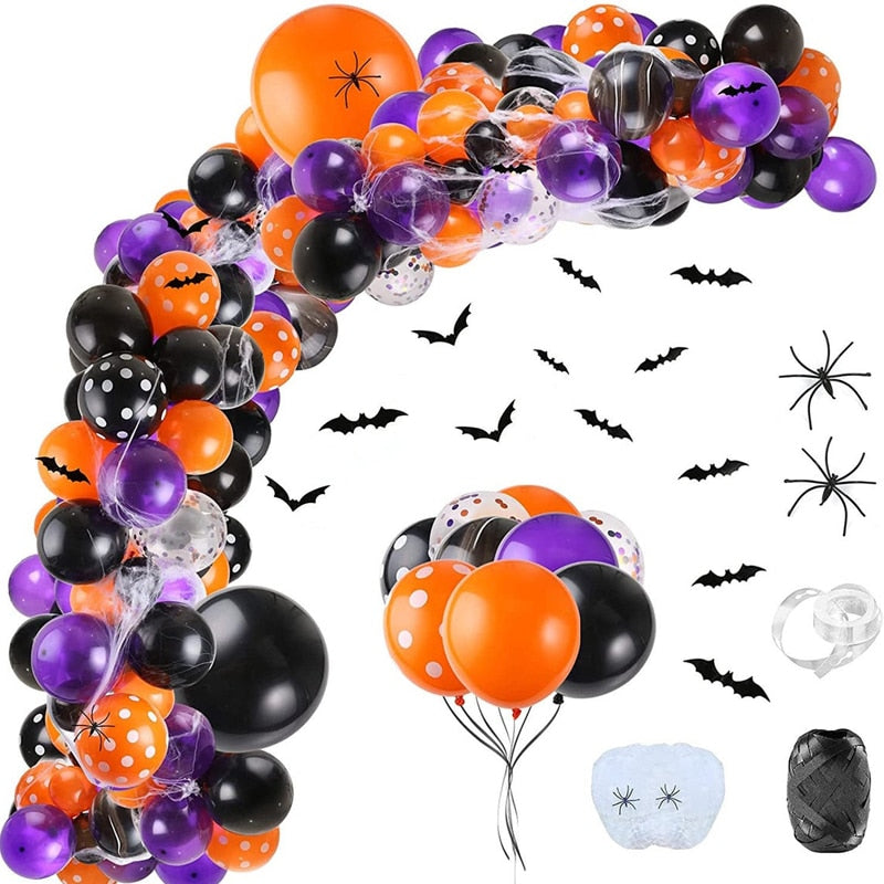 Halloween Decoration Balloon Set Sticker Spider Web Halloween Party Balloons Garland Home Decor Supplies Black Orange Baloon