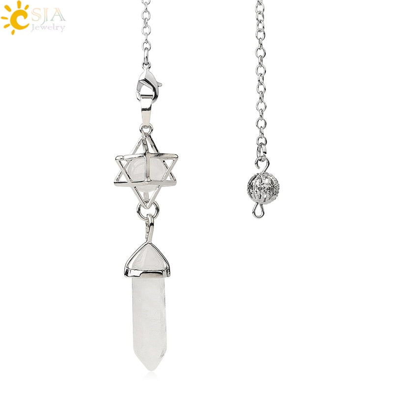 CSJA Natural Stone Quartz Pendulum for Dowsing Divination Hexagonal Crystal Merkaba Esotericism Shuttle Spiritual Pendulo G517