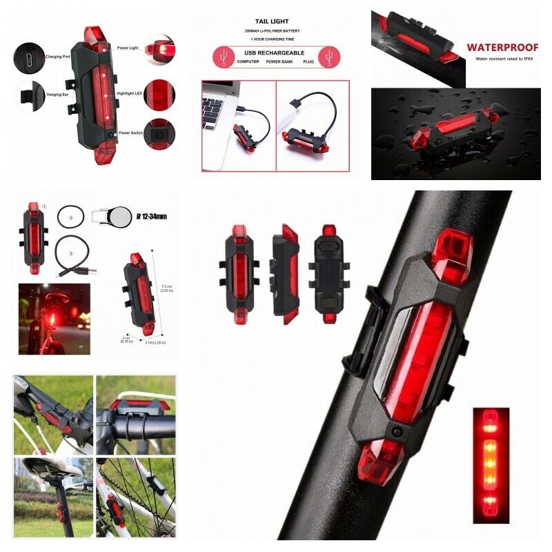 Bicycle Light Waterproof Rear Tail Light LED USB Style Rechargeable or Battery Style Bike Cycling Portable Light