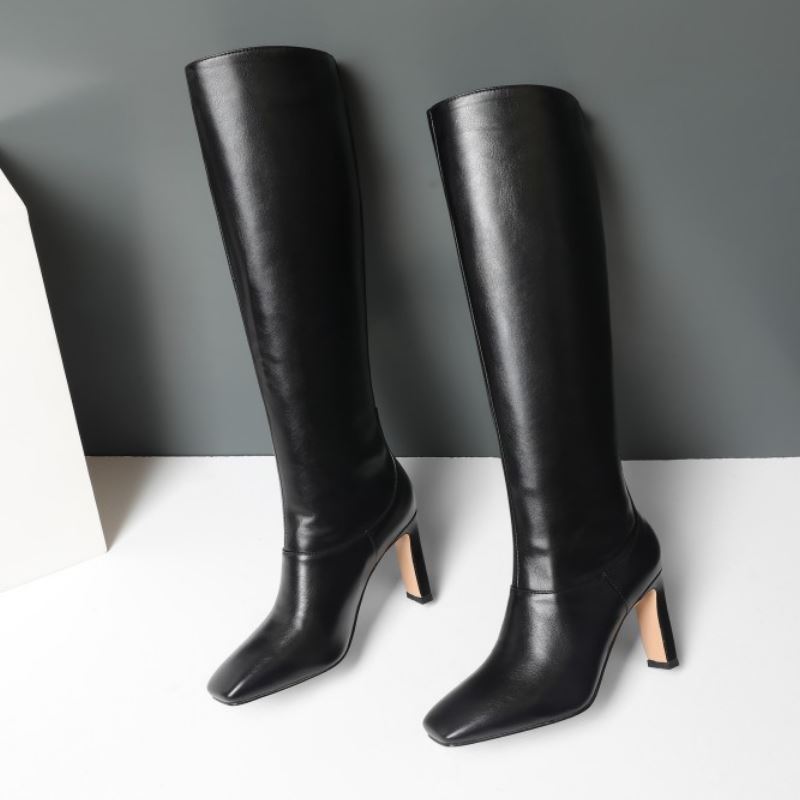 Botas KemeKiss de talla grande 34-43 hasta la rodilla para mujer, nuevo diseño de piel, zapatos cálidos de invierno, Botas de tacón alto a la moda para mujer, calzado para mujer