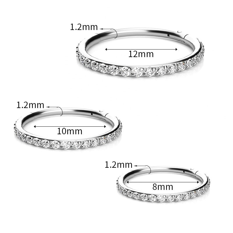 Crystal Clear Zircon Pendientes Aros Hiphop Rock Con bisagras CZ Segmento Anillo Clicker Oreja Cartílago Nariz Anillo 16G Acero quirúrgico