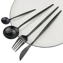 JANKNG 30pcs Black Gold Dinnerware Set Stainless Steel Flatware Set Cake Fork Spoon Knife Silverware Tableware Set Cutlery Set