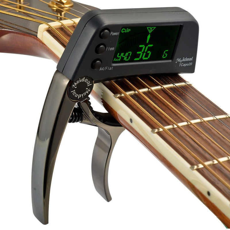 TCapo20 Afinador de guitarra acústica Capo Guitar Capofret 2 en 1 Capo Tuner Metal para guitarra eléctrica Bajo Piezas cromáticas