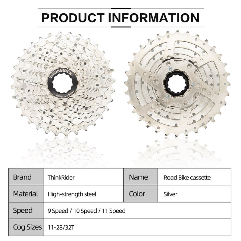 ThinkRider Road Bike 9 10 11 Speed ​​Velocidade 28T/32T Cassette de bicicleta Freewheel MTB Sprocket para SHIMANO A1 X7 X5