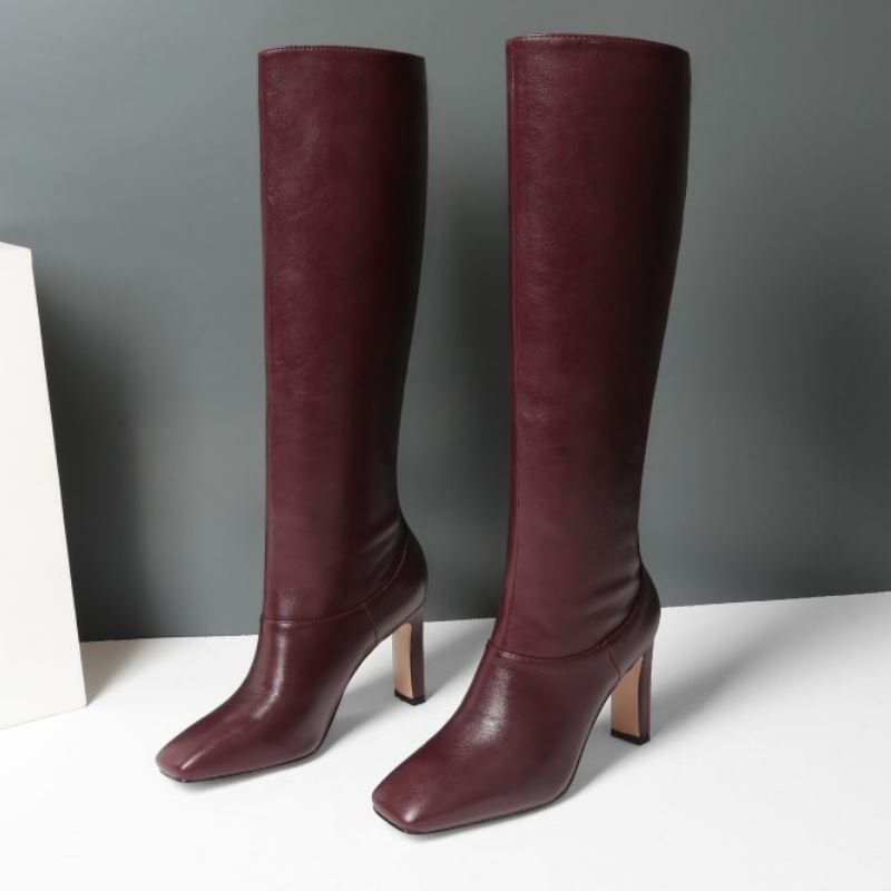 Botas KemeKiss de talla grande 34-43 hasta la rodilla para mujer, nuevo diseño de piel, zapatos cálidos de invierno, Botas de tacón alto a la moda para mujer, calzado para mujer