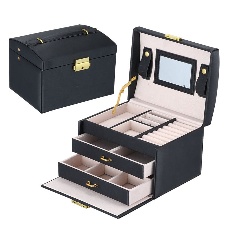 Casegrace, cajón grande, cajas de joyería, caja de joyería de cuero PU, organizador de terciopelo, pendiente, anillo, collar, caja de almacenamiento de joyas, ataúd