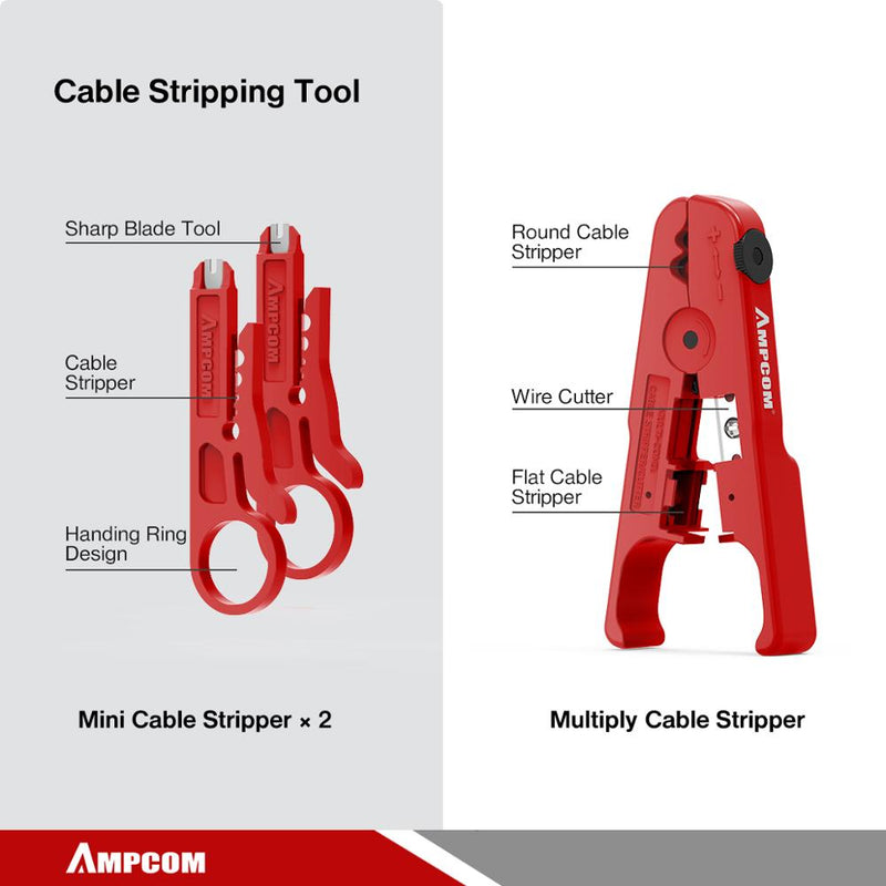 Network Tool Kit, AMPCOM 12 in 1 Professional Portable Ethernet Computer Maintenance LAN Cable Tester Crimper Cutter Repair Set