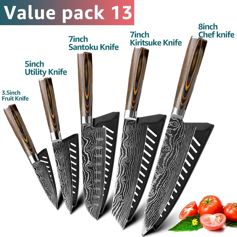 Kitchen Knives Set Stainless Steel 7CR17 Japanese Style Chef Knife Bread Meat Cleaver Paring Kitchen Knife Kitchen Accessories