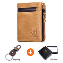 BULLCAPTAIN, billetera corta con hebilla de tres pliegues y cremallera, billetera de cuero de vaca para hombre, monedero, tarjetero, tarjetero RFID