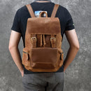 Vintage Crazy Horse Leder Herren Rucksack Unisex Rindsleder 14" Laptop Rucksack Damen dickes echtes Leder Schultasche Freizeittasche