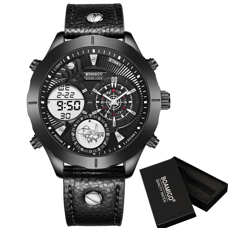 reloj hombre BOAMIGO 2020 Military Fashion Herrenuhren Top-Marke Luxus große Sport-Digital-Analog-Leder-Quarzuhr für Herren