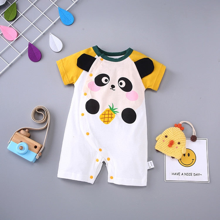 2023 summer baby clothes Casual romper newborn short sleeve cotton cartoon print stripe turn-down Infant baby boys clothing