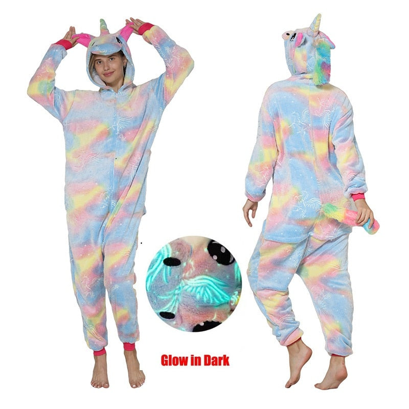 Kigurumi Unicorn Pajama Stitch Adult Animal Onesie Women Men Couple Pajamas Winter Pijamas Suit Panda Sleepwear Flannel Pyjamas