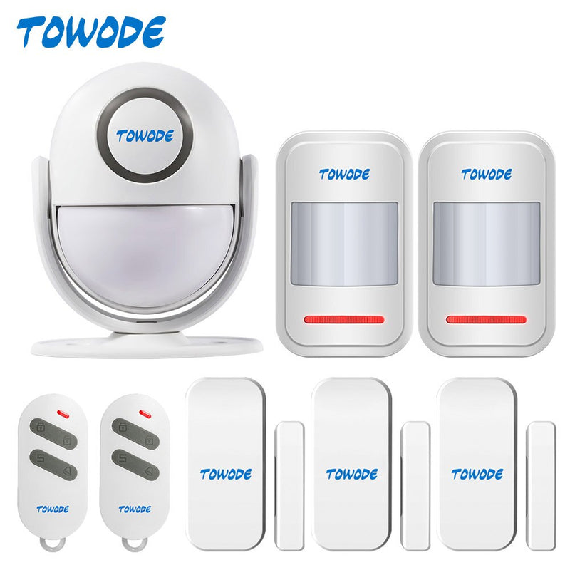 TOWODE Wireless PIR Motion Alarm Detector 120dB Loud Home Security Doorbell Sensor Remote Controller Arm Disarm Alarm Kit