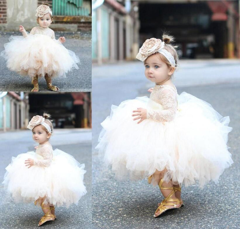 Champagne Tulle Newborn Baby Girls Baptism Dress 1st Birthday Newborn Princess Christening Gown Outfit Baby Girl Party Vestidos