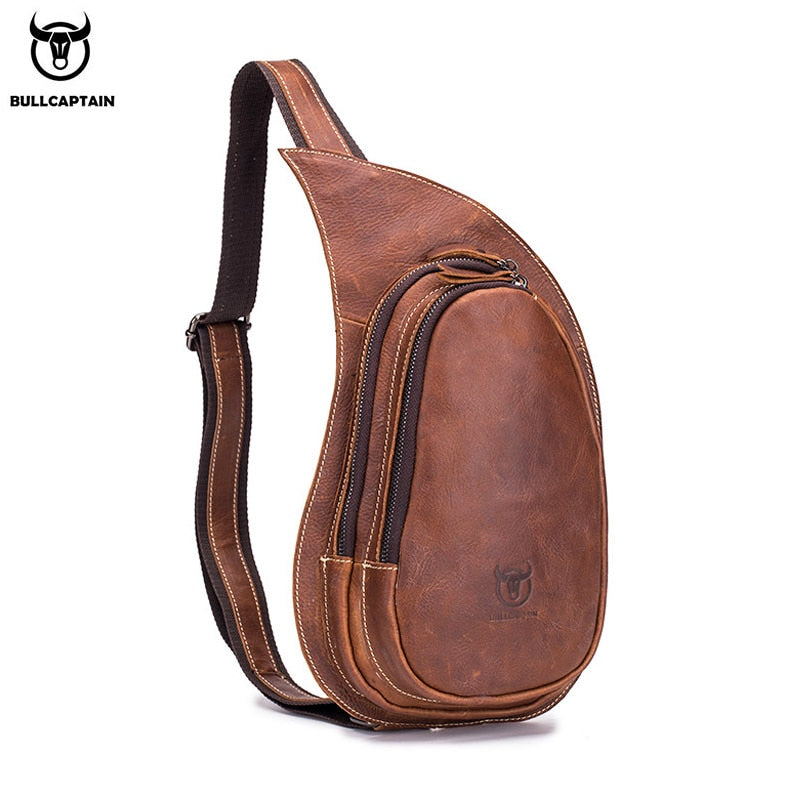 Bolso cruzado de cuero BULLCAPTAIN para hombre, bolsos de pecho de cuero Crazy Horse, nueva moda, bolso multifunción para tarjetas, bolsos para teléfono móvil