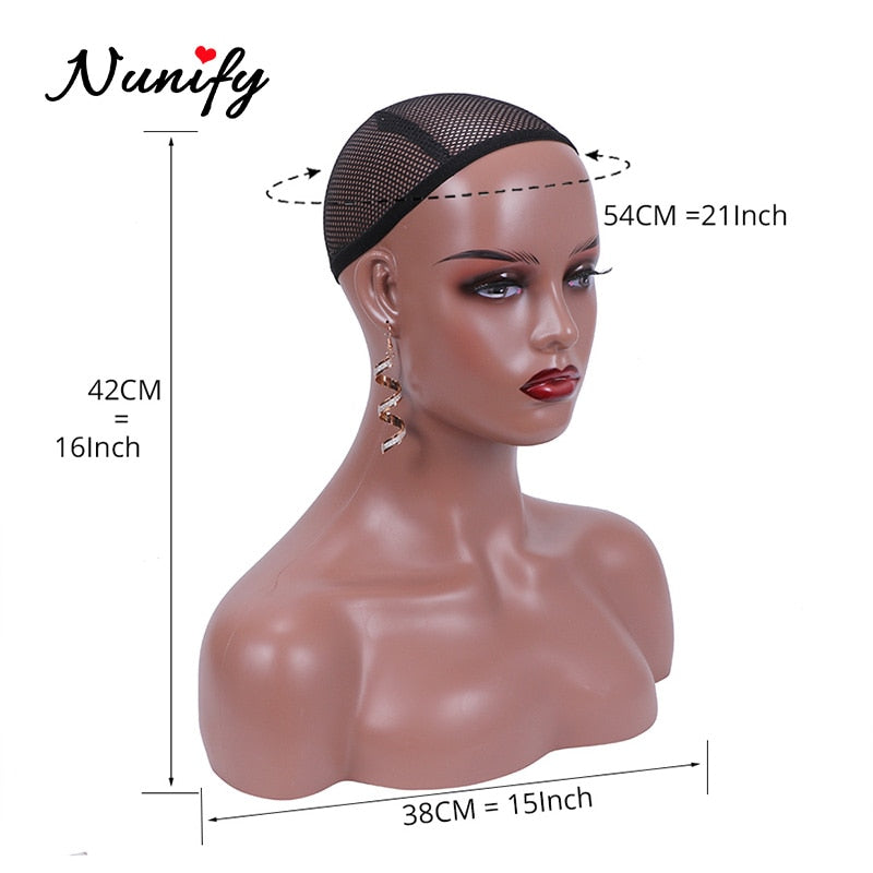 Female Realistic Mannequin Head With Shoulders African Wig Display Model Dark Brown Beige Colors Doll Head For Hat Glasses